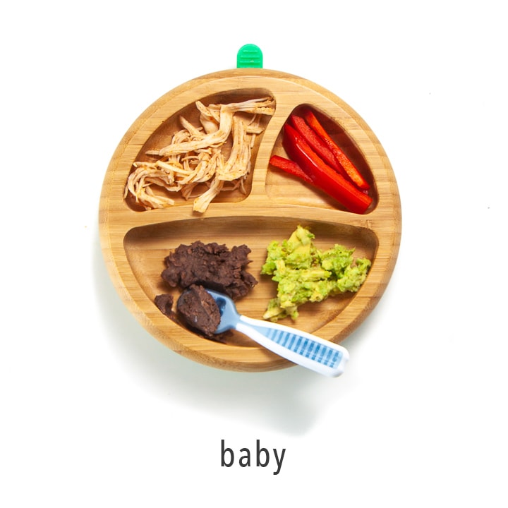 baby's plate full for dinner.