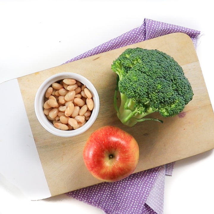 produce spread on a cutting board.