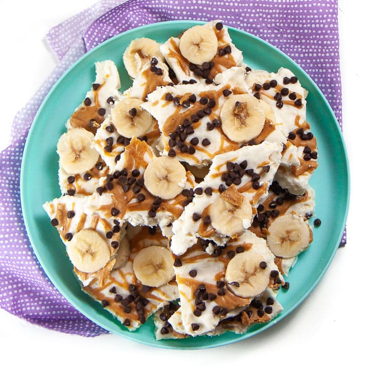 Plate of frozen yogurt bark.