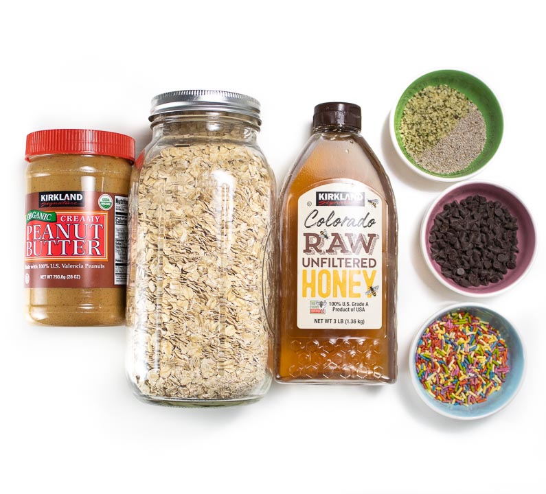 Spread of ingredients for energy balls.