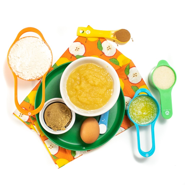 Spread of ingredients for homemade applesauce muffins.