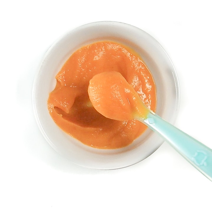 A smooth sweet potato puree for baby.