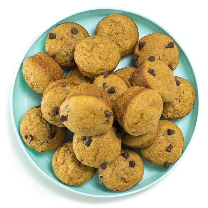 Plate of pumpkin muffins for toddler and kids.