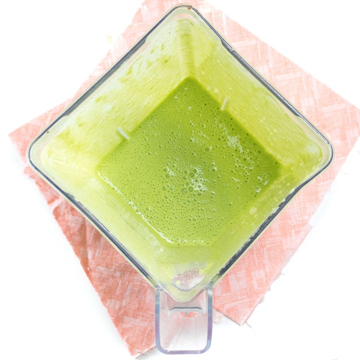 blender full of green monster yogurt.