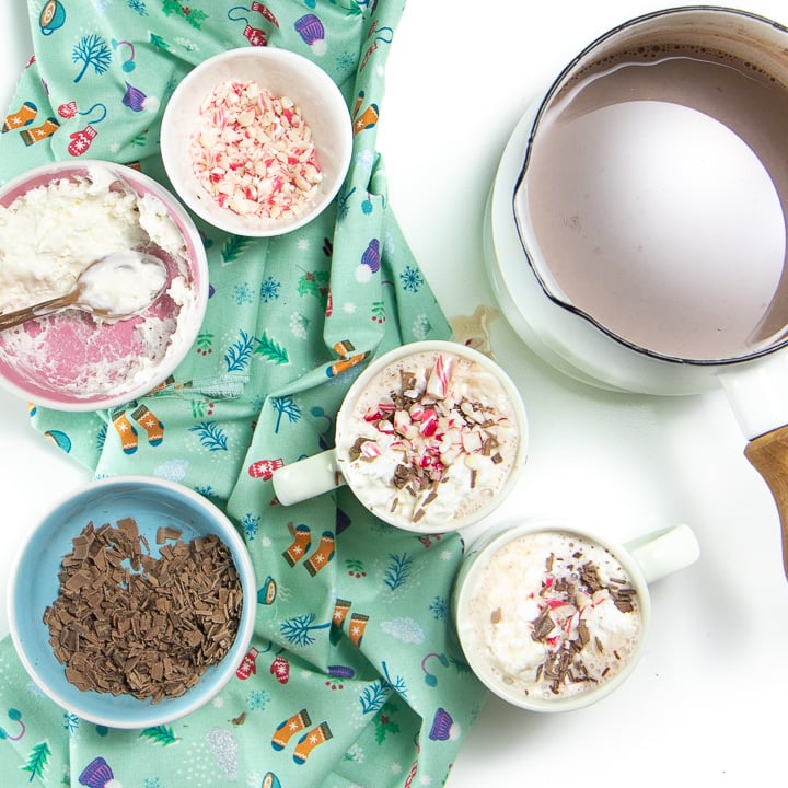Hot chocolate with toppings ready to serve.