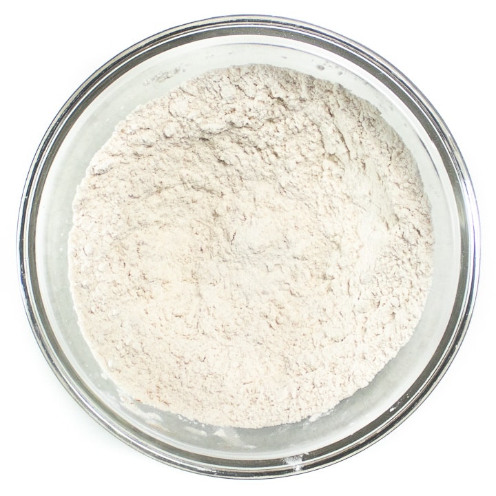 Flours whisked together for biscuits.