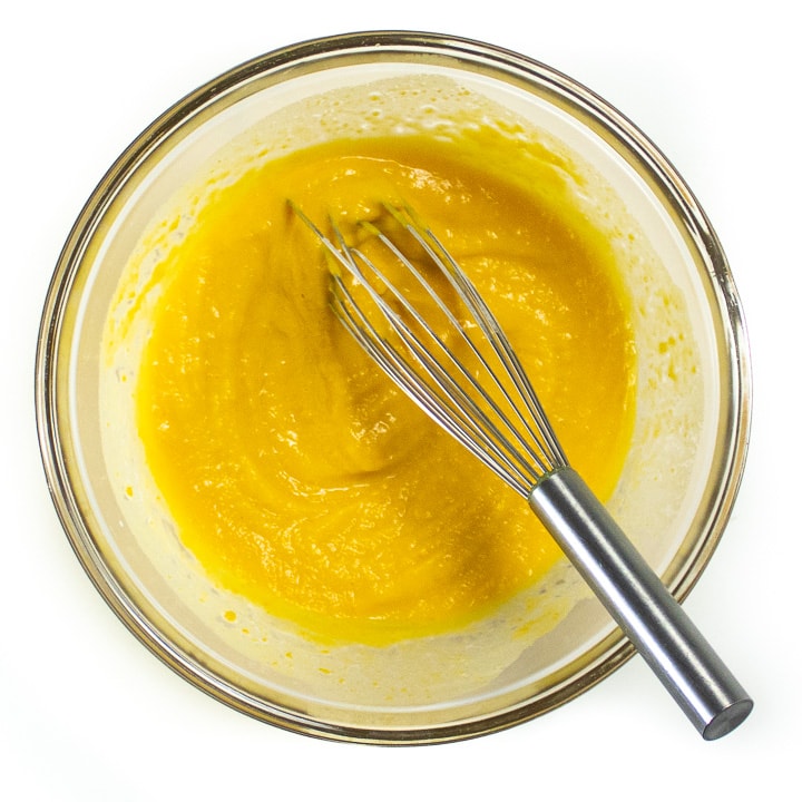 Pumpkin puree and milk whisked together for biscuits.