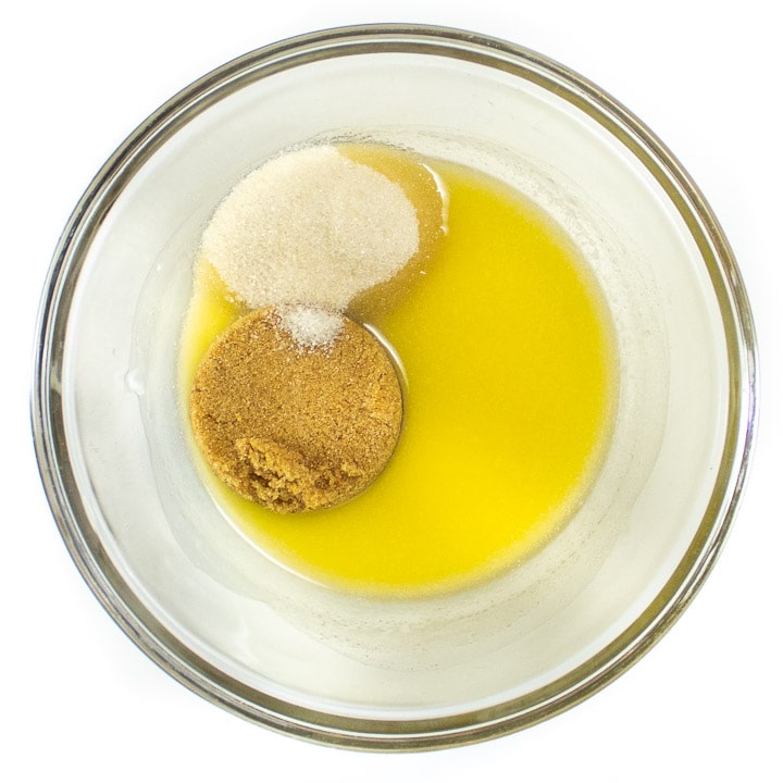 Melted butter and sugar ready to mix together.