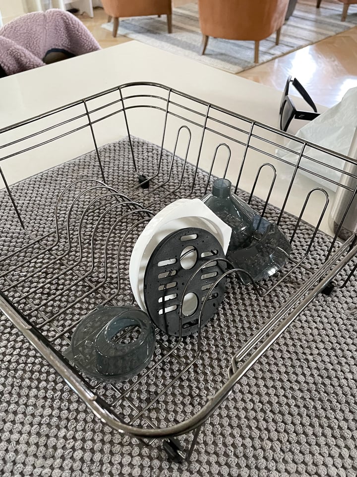drying rack with parts that need to be cleaned daily.