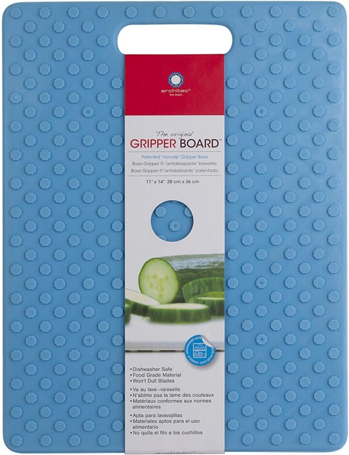 Blue gripper cutting board .