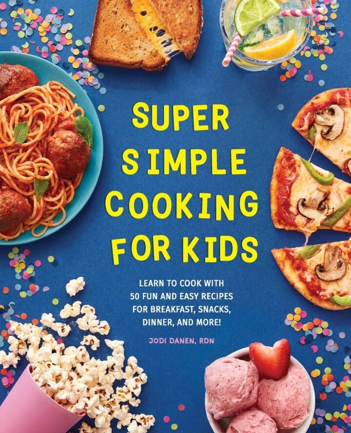 blue cover of kids cook book.