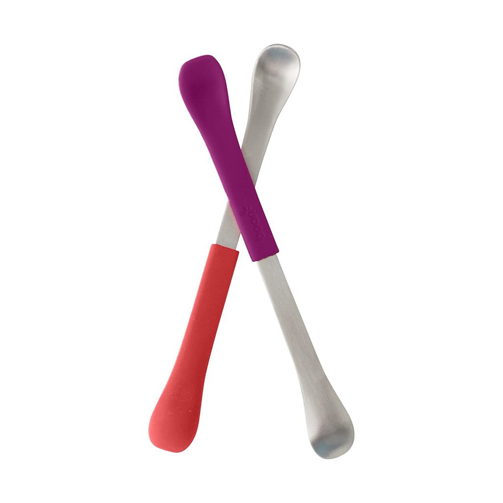 2 metal and pink spoons for baby.