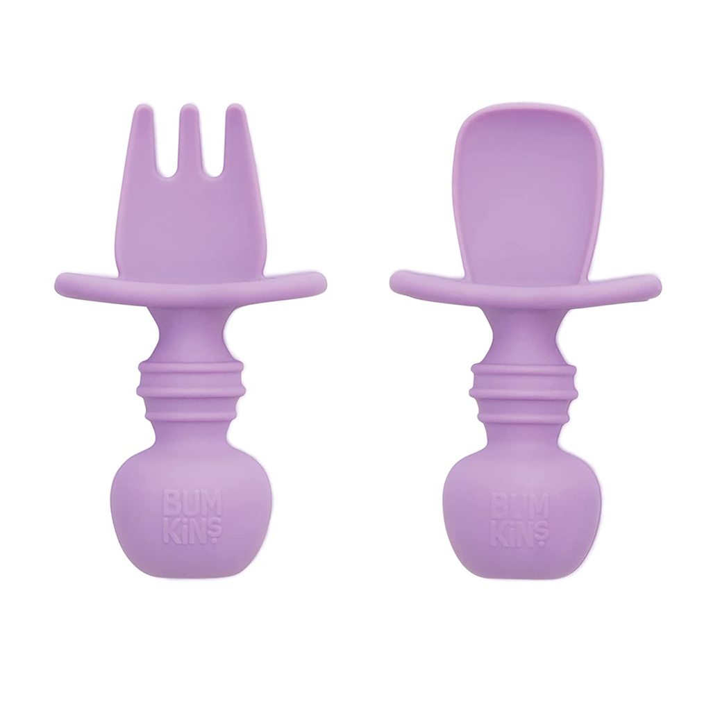 2 purple spoons with a chunky ball handle.