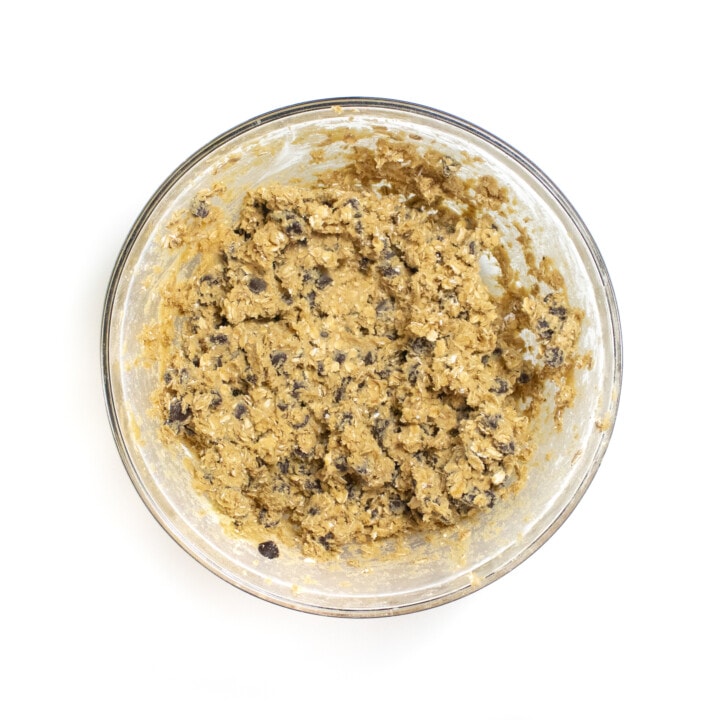 Lactation cookie dough ready to be scooped out her baking sheet.