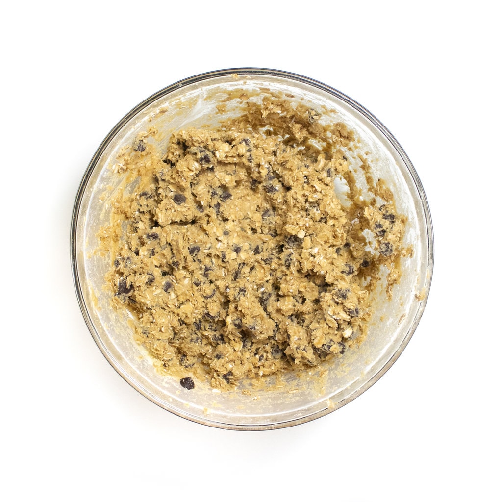 Lactation cookie dough ready to be scooped out her baking sheet.