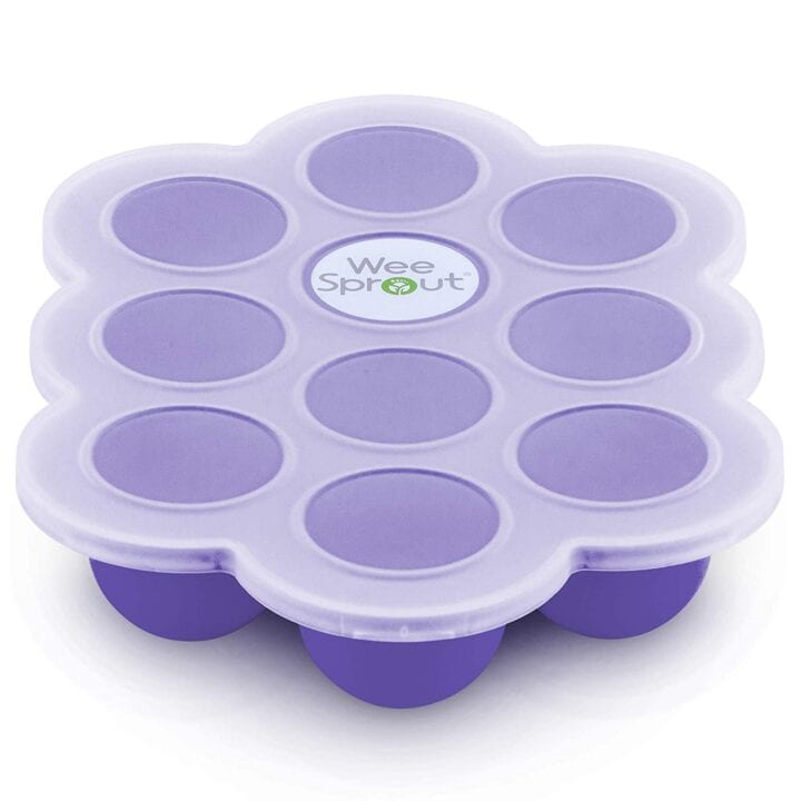 purple baby food tray to store baby food in.