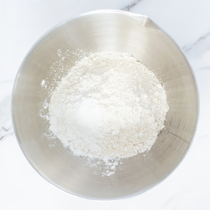 A mixing bowl full of flour.