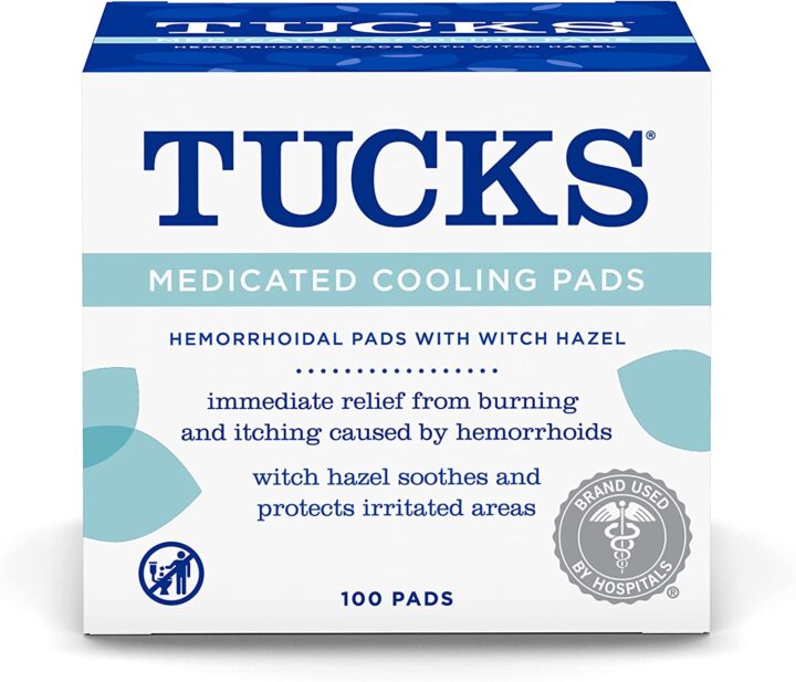 White box of Tucks witch hazel pads for postpartum care.