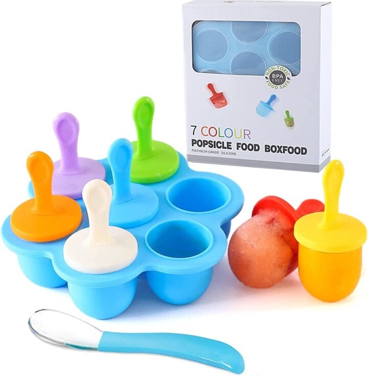 Colorful teal popsicle tray with colorful plastic sticks in a mini format.