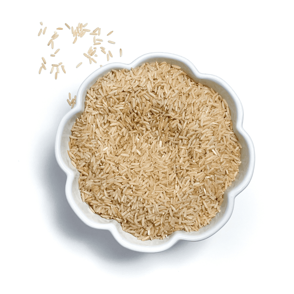 A white bowl full of rice.